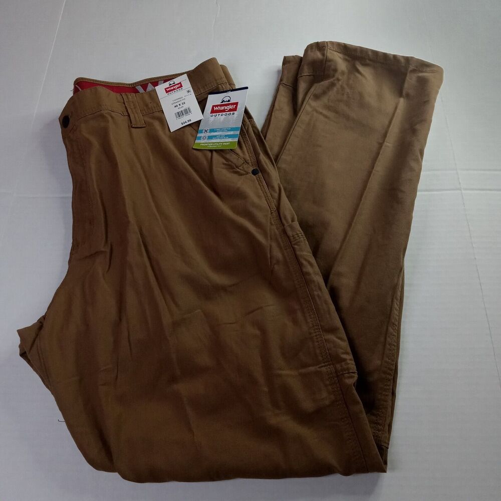 Wrangler Outdoor Frontier Utility Pants Men's 40x32 Brown Straight Fit UPF 50+